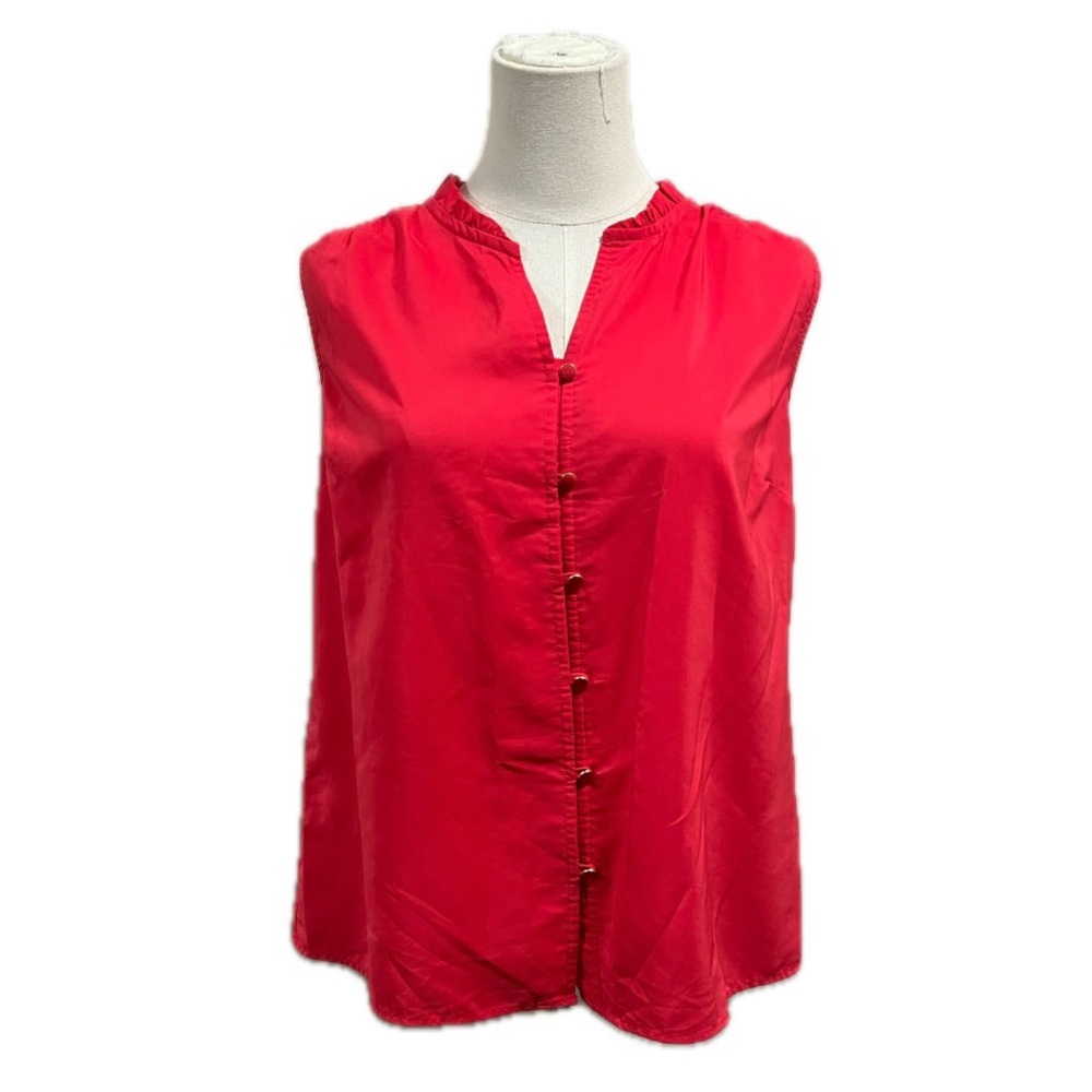 tommy hilfiger red button up sleeveless blouse v neck ruffle casual workwear SP
